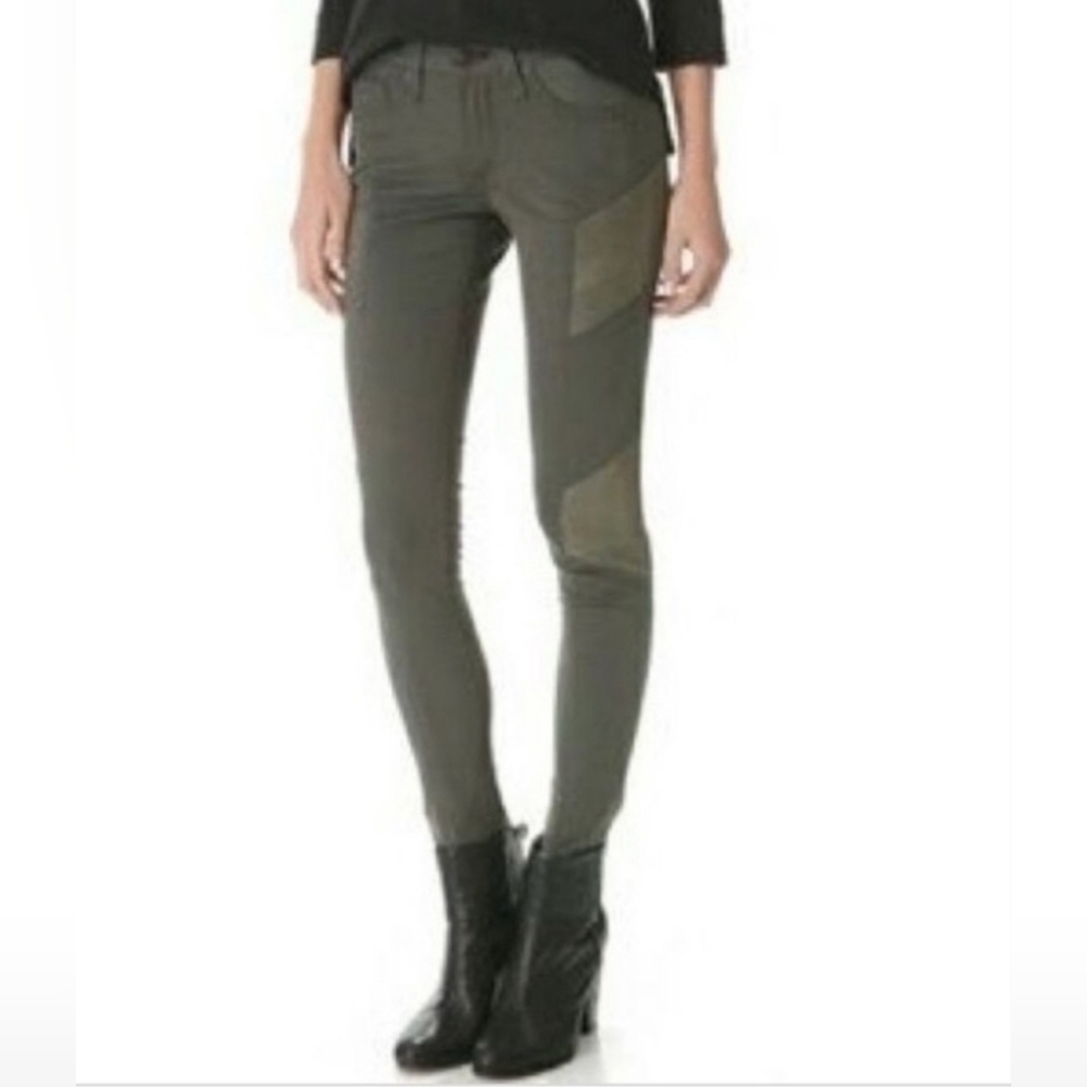 rag & bone Halifax Leather-Panel Moto Jeans Size 26 Army Military Green New NWOT - Picture 2 of 10